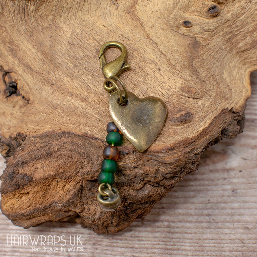 Heart and Green Bead Dangle Charm.