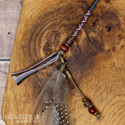 Amethyst and Wooden Bead Feather Dangle Charm.