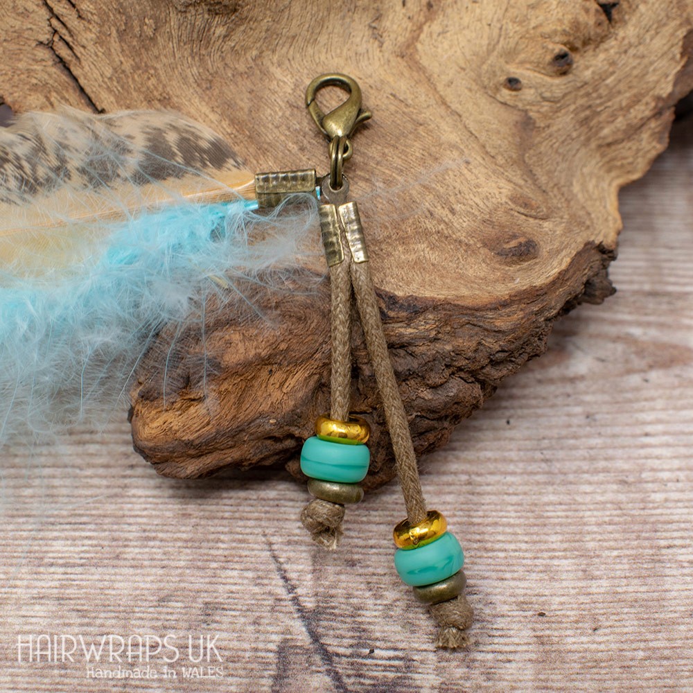 Turquoise Sea Glass Bead Feather Dangle Charm.