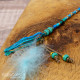 Turquoise Sea Glass Bead Feather Dangle Charm.