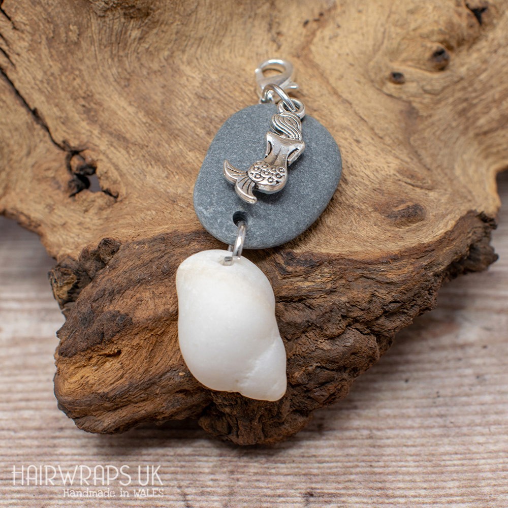Mermaid, Shell, and Pebble Charm.