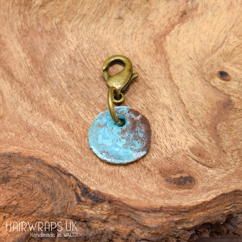 Rustic Copper Patina Disc Charm.