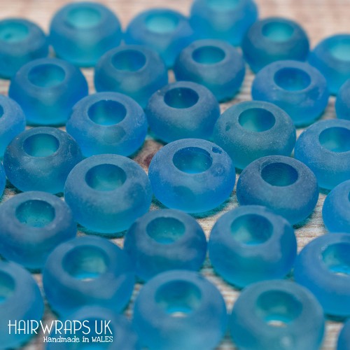 Set of blue sea-glass beads, Large hole dread beads, Dreadlock bead set.