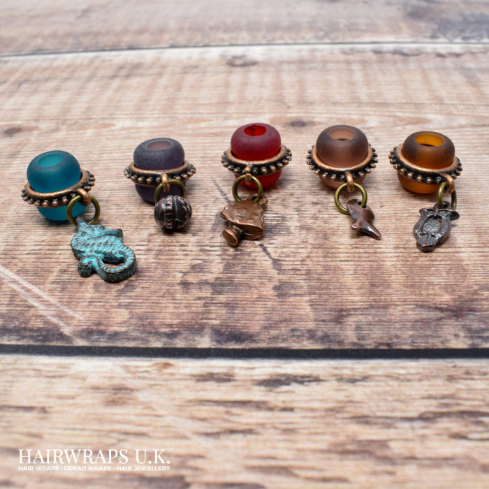 Copper and Sea-Glass Stacking Dread Bead Set.
