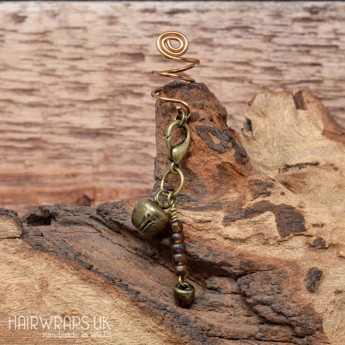 Handmade Tibetan Bronze Cuff for Dreadlocks with Bell Dangle Charm.