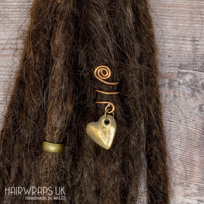 Handmade Tibetan Bronze Cuff for Dreads with Heart Charm