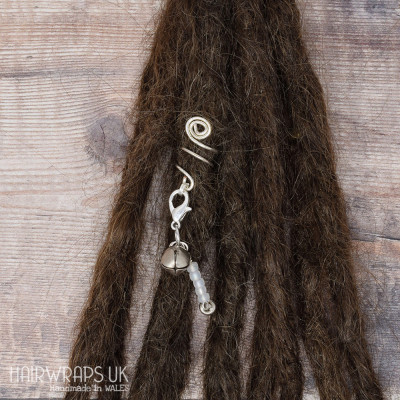 Handmade Tibetan Silver Cuff for Dreads with Bell Dangle Charm
