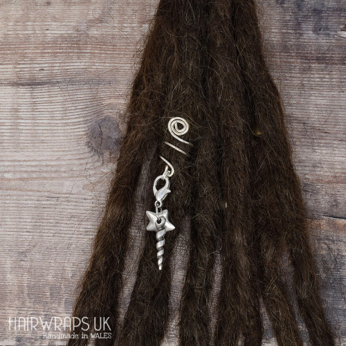 Handmade Tibetan Silver Cuff for Dreads with Unicorn Horn and Star Charm