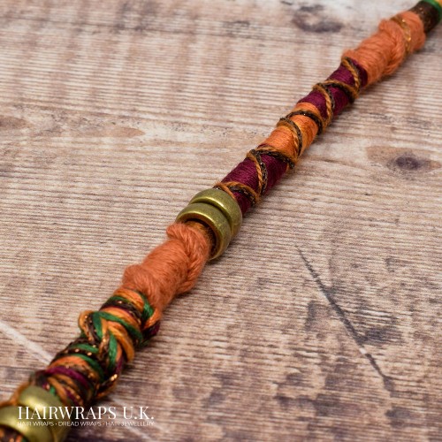 Vegan, 100% Wool-free Orange and Brown Cotton Dread Wrap for Dreadlocks or natural hair - Earth Tribe..