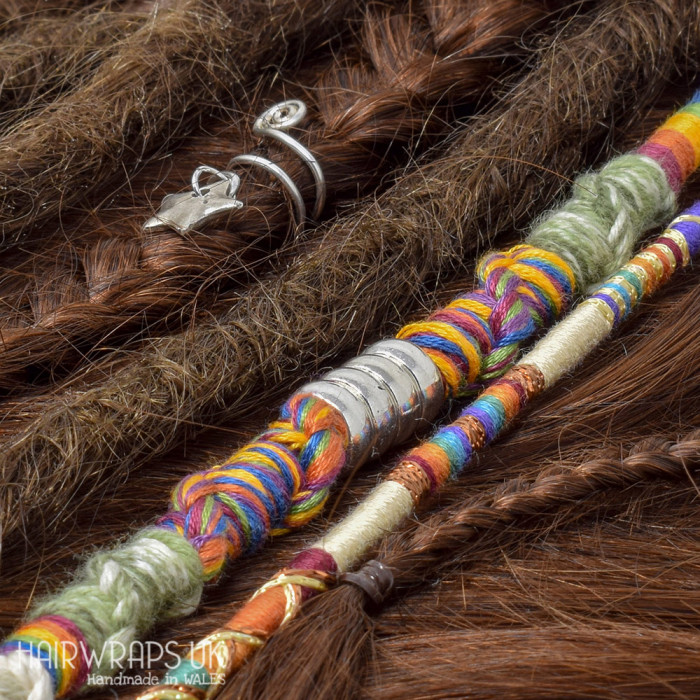 Set of Matching Dread Wrap, Hair Wrap, and Cuff - Misty Rainbow Mist Set.