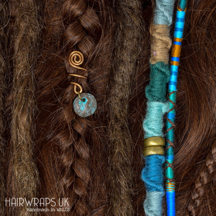 Set of Matching Dread Wrap, Hair Wrap, and Cuff - Neptune River Set.