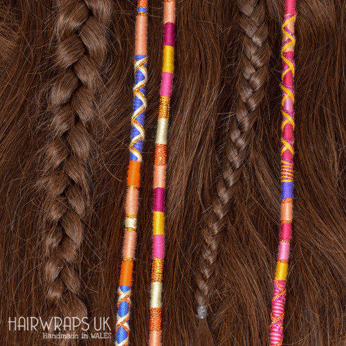 Gift Set of Three Matching Hair Wraps - Pinky Orange Set.