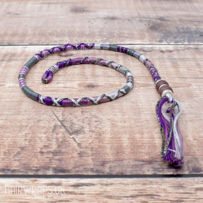 Removable Grey and Purple Hair Wrap with Glass Beads – Amethyst.