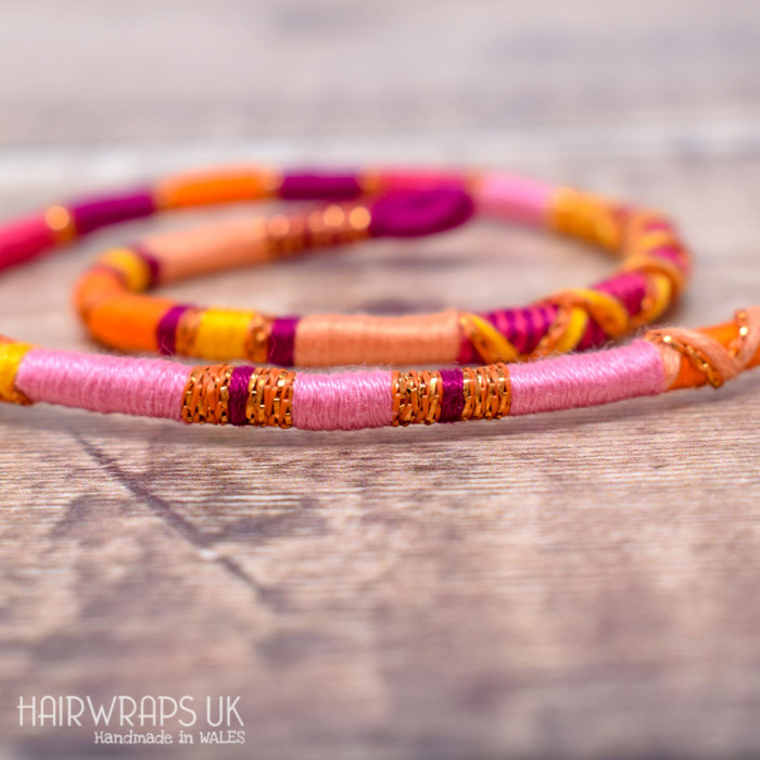 Removable Pink, Yellow, and Orange Hair Wrap with Glass Beads - Angel Delight.