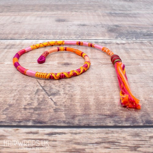 Removable Pink, Yellow, and Orange Hair Wrap with Glass Beads - Angel Delight.