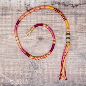 Removable Pink, Orange, and Peach Hair Wrap with Glass Beads - Berry Smoothie.