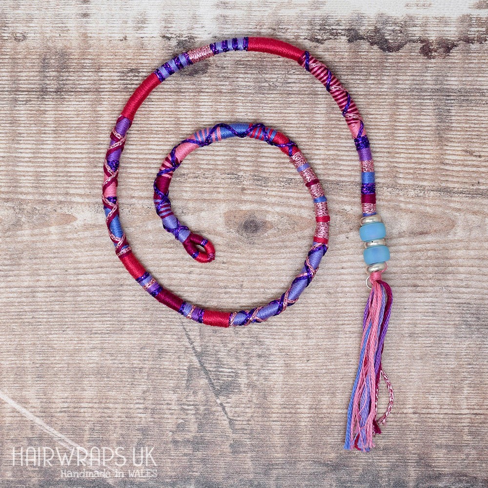 Removable Pink and Purple Hair Wrap with Glass Beads – Butterfly.