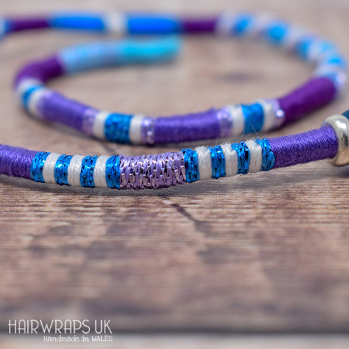 Removable Blue and Purple Hair Wrap with Glass Beads – Cosmic.