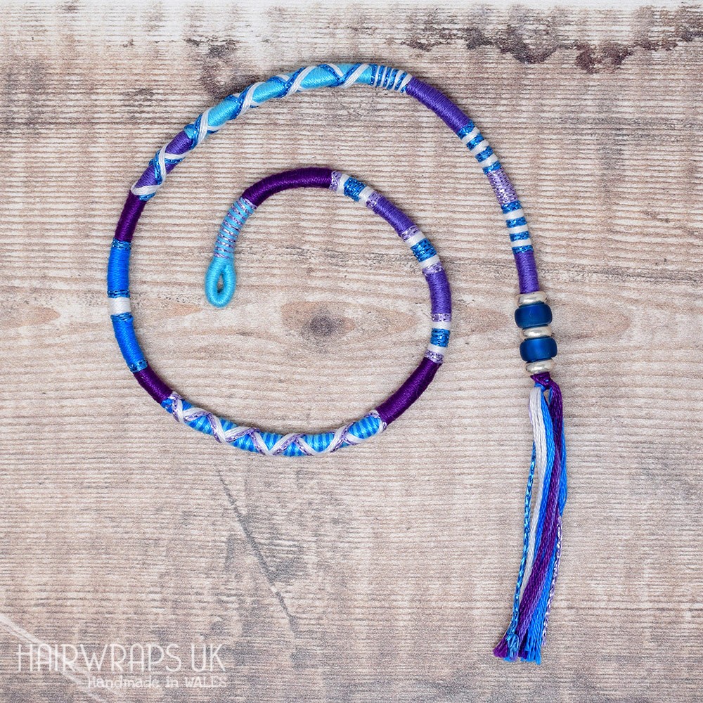 Removable Blue and Purple Hair Wrap with Glass Beads – Cosmic.
