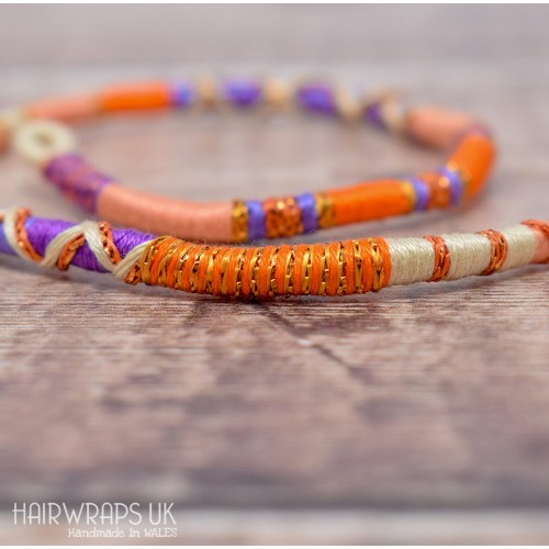 Removable Peach, Blue and Orange Hair Wrap with Wooden Beads – Divine.