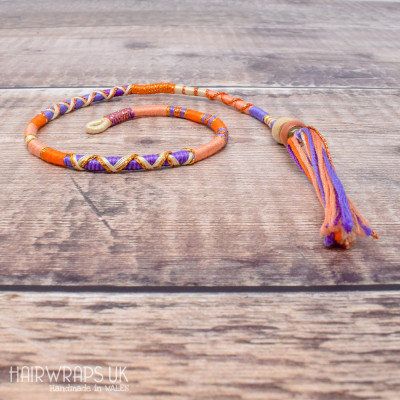 Removable Peach, Blue and Orange Hair Wrap with Wooden Beads – Divine.