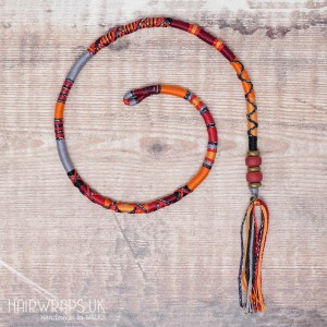 Removable Red, Gold, Orange, and Grey Hair Wrap with Glass Beads – Dragon.