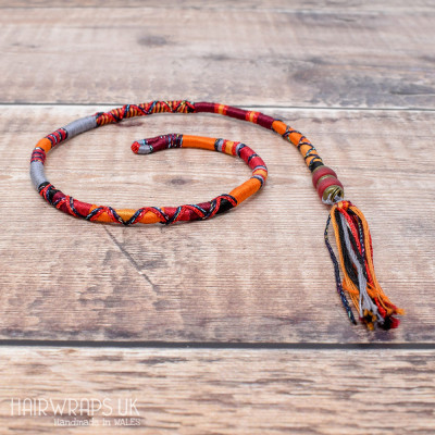 Removable Red, Gold, Orange, and Grey Hair Wrap with Glass Beads – Dragon.
