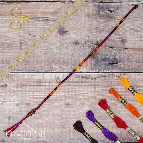 Removable Red, Brown and Purple Hair Wrap with Wooden Beads - Drummer Girl.