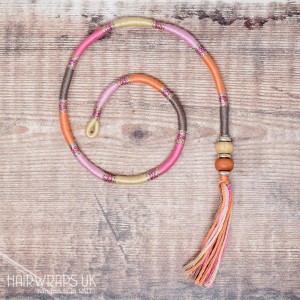 Removable Pink, Peach, and Grey Hair Wrap with Wooden Beads - Elfin Chick.