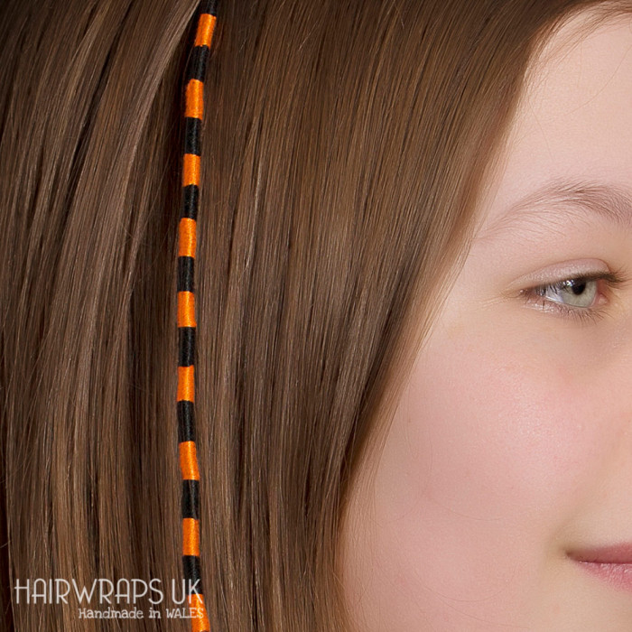 Removable Black and Orange Hair Wrap with Wooden Beads - Elfin Emo.