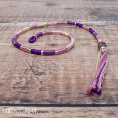 Removable Purple, Pink and Cream Hair Wrap with Glass Beads - Elfin Plum.