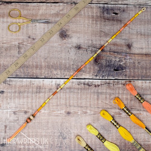 Removable Yellow, Peach and Cream Hair Wrap with Wooden Beads – Elfin Primrose.