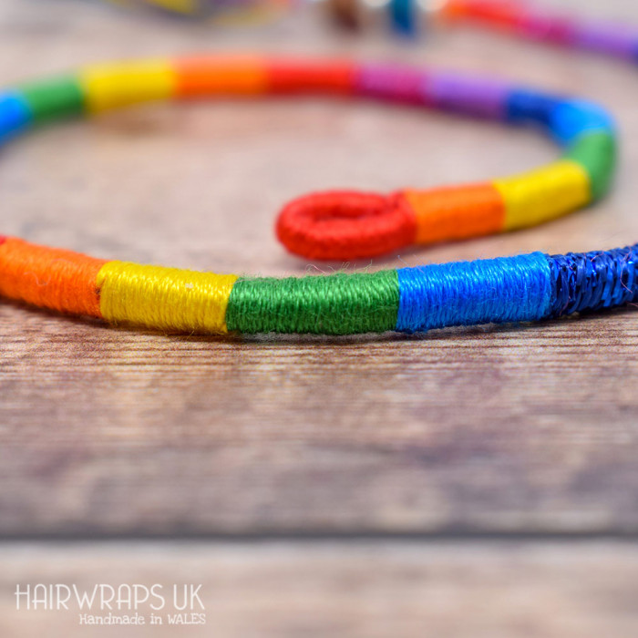 Removable Bright Rainbow Hair Wrap with Glass Beads - Elfin Rainbow.