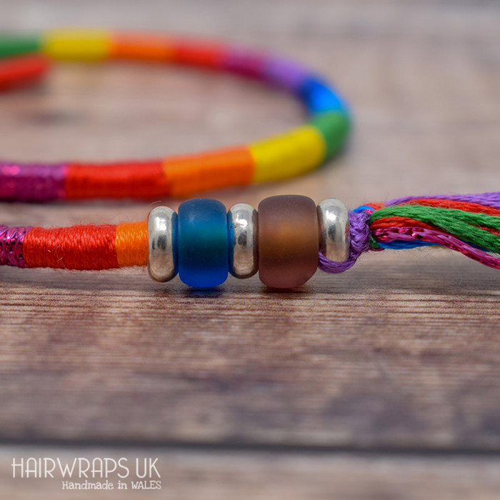 Removable Bright Rainbow Hair Wrap with Glass Beads - Elfin Rainbow.