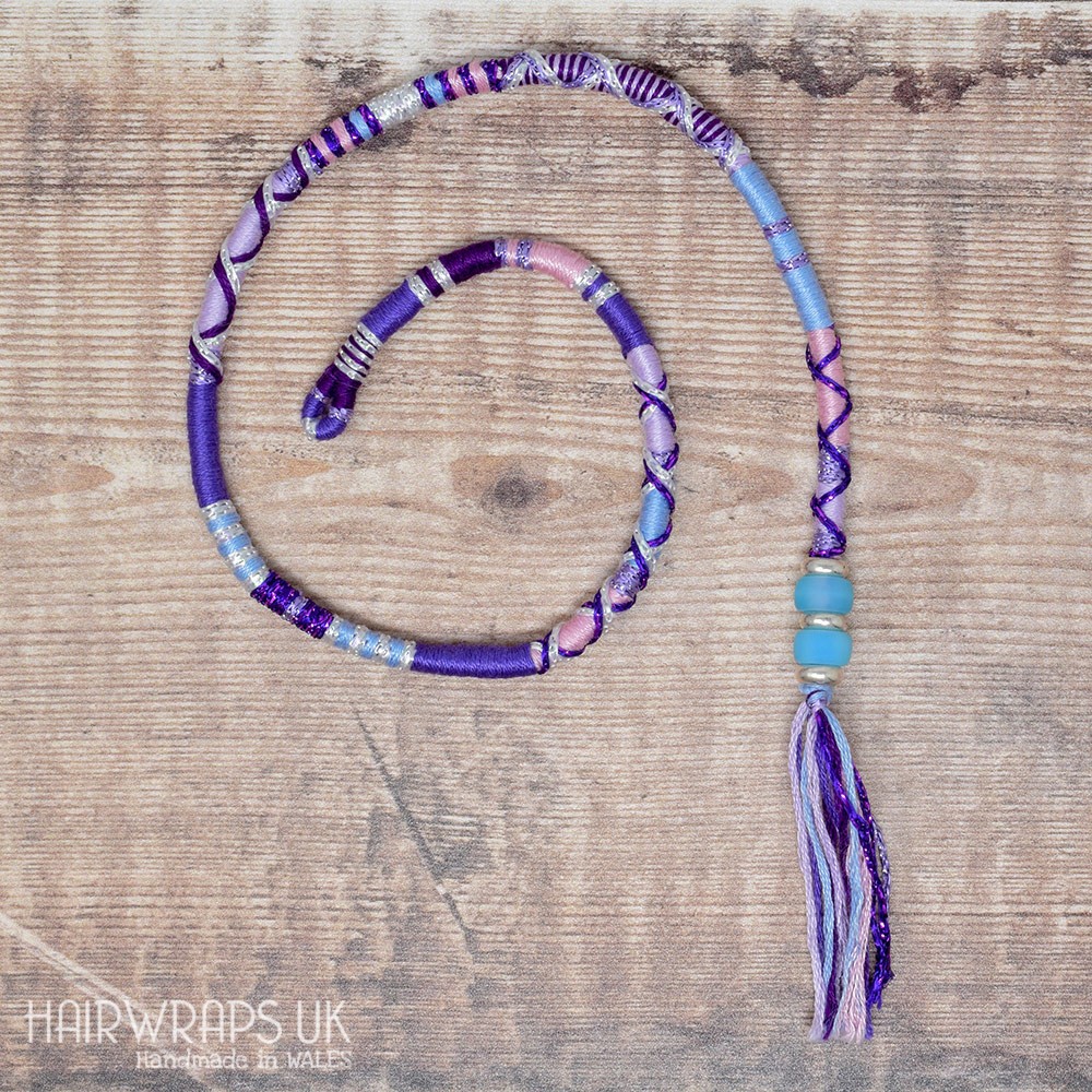 Removable Purple, Pink and Blue Hair Wrap with Glass Beads – Faerie.