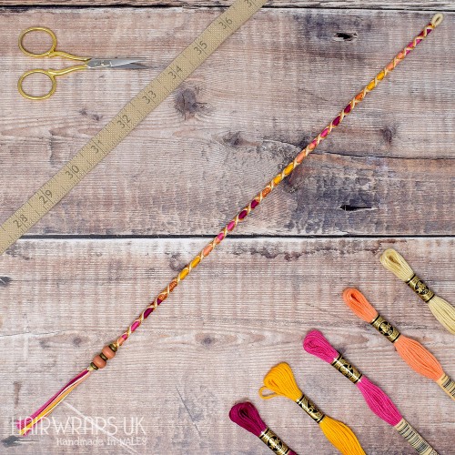 Removable Pink and Yellow Hair Wrap with Wooden Beads - Fairy Flame.