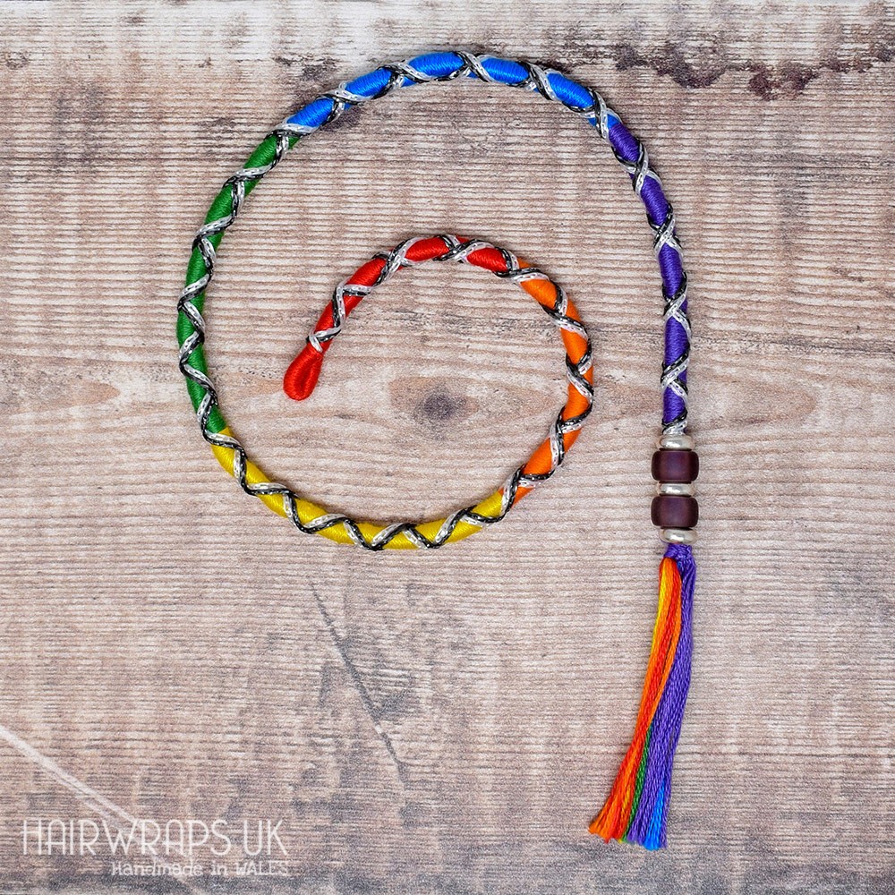 Removable Rainbow Criss-Cross Hair Wrap with Glass Beads - Fairy Rainbow.