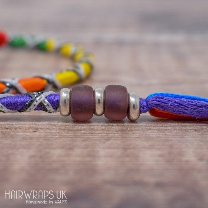 Removable Rainbow Criss-Cross Hair Wrap with Glass Beads - Fairy Rainbow.