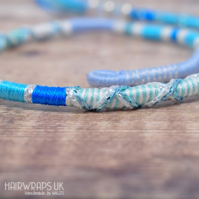 Removable Blue and White Hair Wrap with Glass Beads – Frozen.