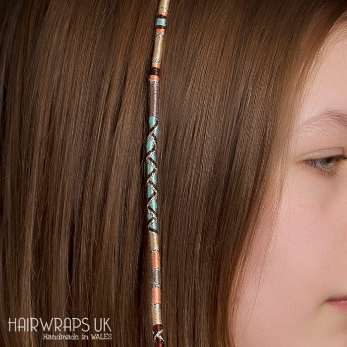 Removable Pale Green, Brown, and Peach Hair Wrap with Glass Beads - Hush Hush.