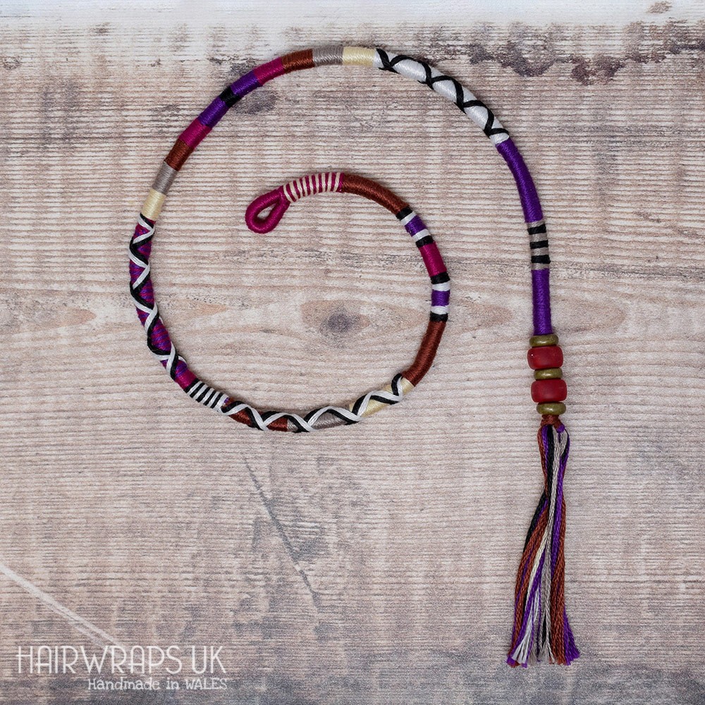 Removable Purple, Brown, Grey and Cream Hair Wrap with Glass Beads – Indulgence.