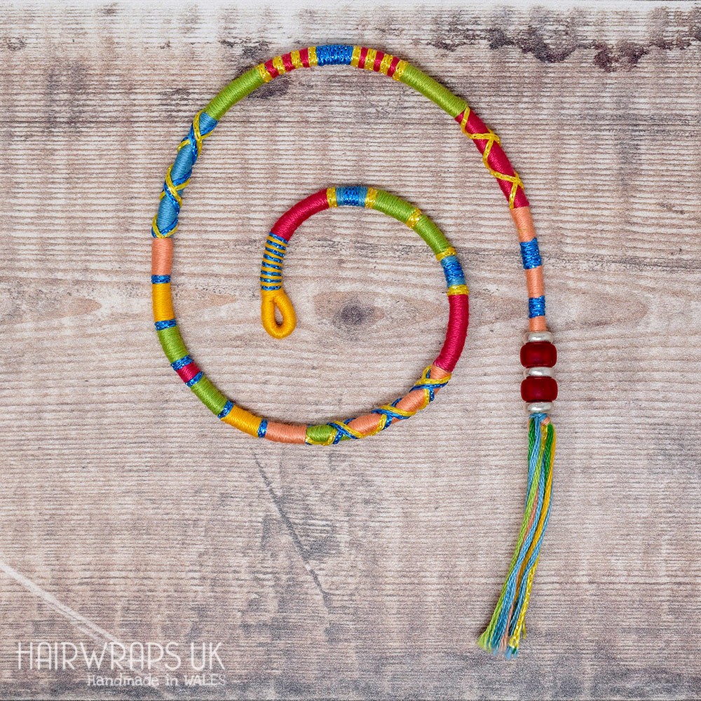 Removable Green, Yellow, Pink Hair Wrap with Glass Beads - Inner Peace.