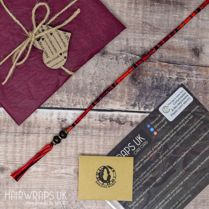 Removable Black and Red Hair Wrap with Wooden Beads – Ladybird.