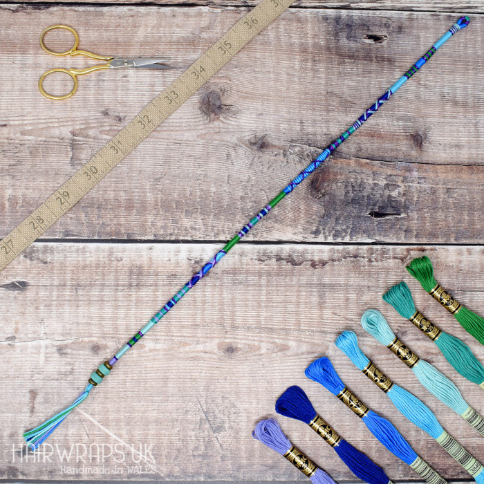 Removable Blue and Green Hair Wrap with Glass Beads – Ocean.