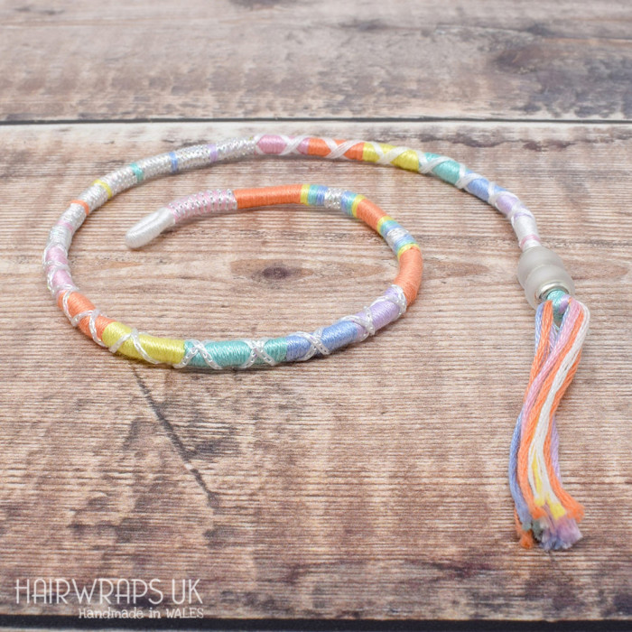 Removable Pastel Rainbow Hair Wrap with Glass Beads - Pastel Rainbow.