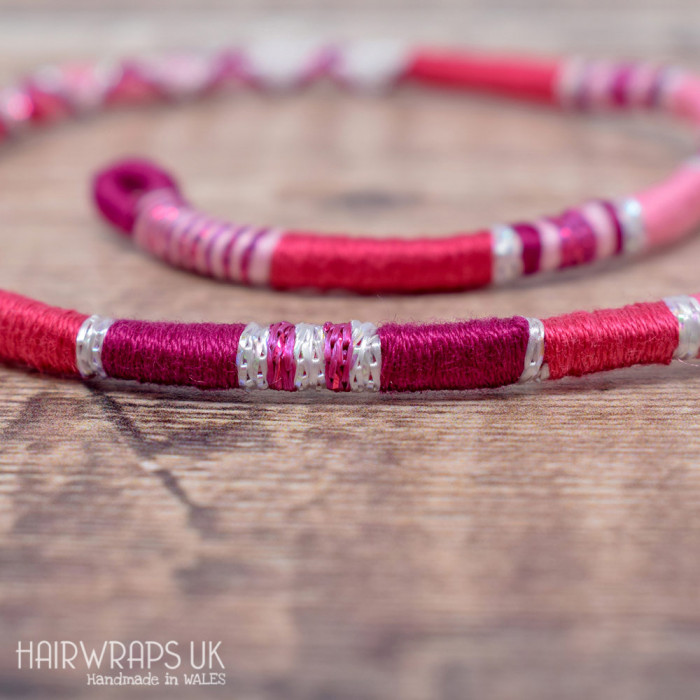 Removable Pink and White Hair Wrap with Glass Beads - Pink Paradise.