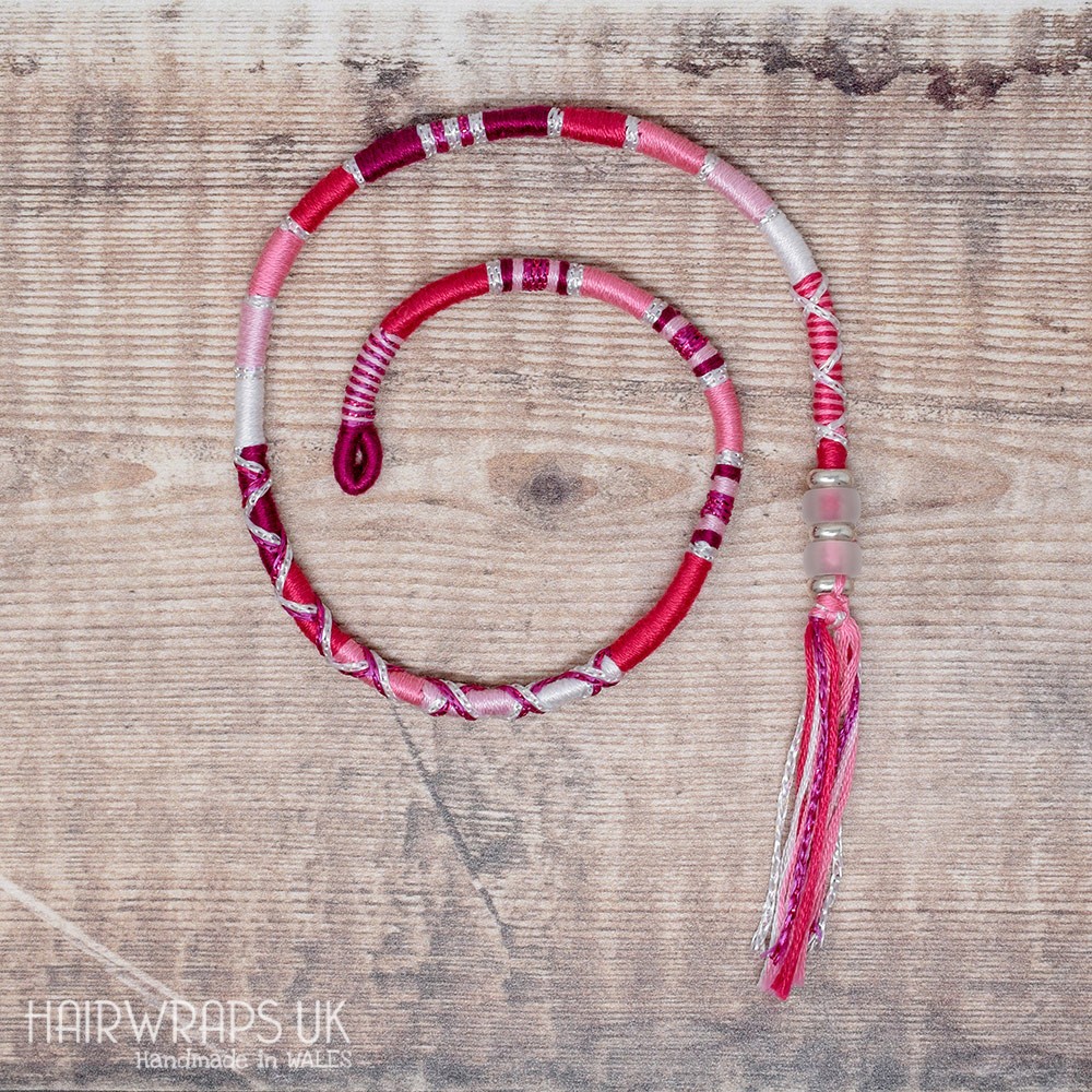 Removable Pink and White Hair Wrap with Glass Beads - Pink Paradise.