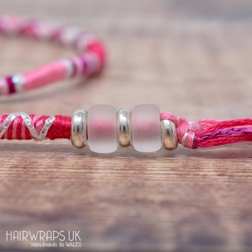 Removable Pink and White Hair Wrap with Glass Beads - Pink Paradise.