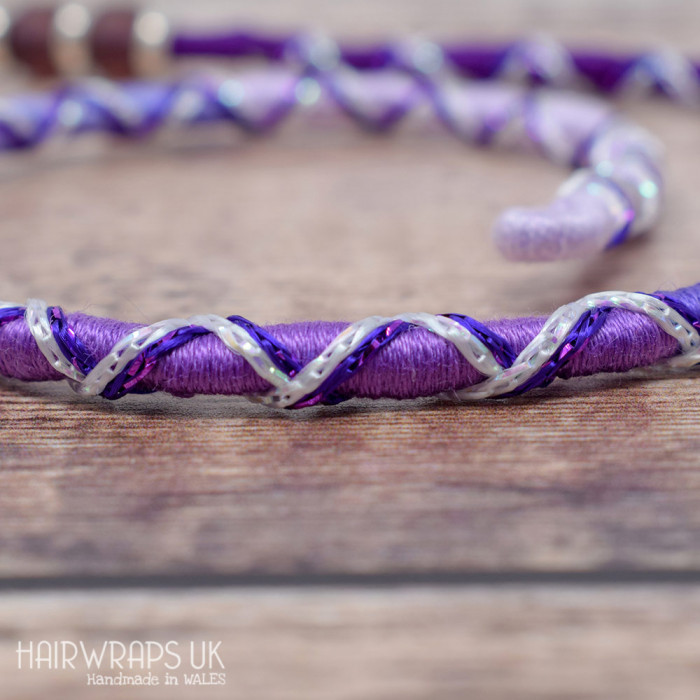 Removable Purple Ombre Criss-Cross Hair Wrap with Glass Beads - Pixie Bell.