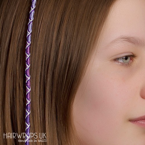 Removable Purple Ombre Criss-Cross Hair Wrap with Glass Beads - Pixie Bell.